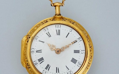 A VERY FINE JAMES REITH, VERSAILLES GOLD PAIR CASE VERGE ESCAPEMENT REPEATER WATCH WITH REPOUSSE SCENE BY ISHMAEL PARBURY