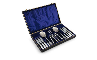 A VICTORIAN SILVER PLATED FRUIT AND NUT SERVING...