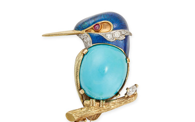 A VINTAGE TURQUOISE, DIAMOND, ENAMEL AND RUBY KING ...