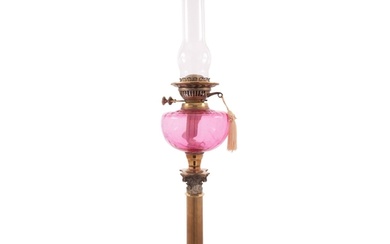 A Victorian brass and glass mounted table oil lamp, late 19t...
