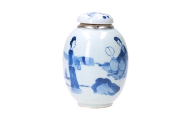 (-), A blue and white porcelain lidded jar...