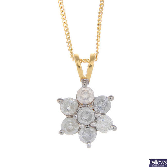 A diamond cluster pendant, with chain.