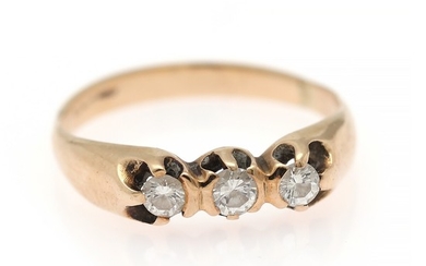 A diamond ring set with three brilliant-cut diamonds, mounted in 14k gold. Size 58.