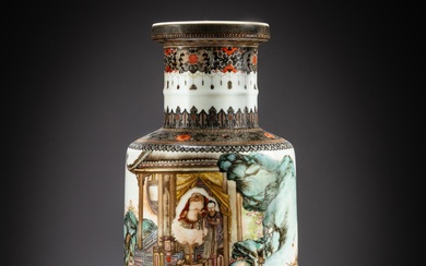 A famille-rose 'immortals' rouleau vase, Republican period - 20th century...