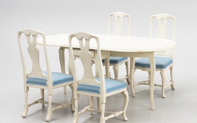 A five piece Rococo style dining-suite, mid-20th Century.