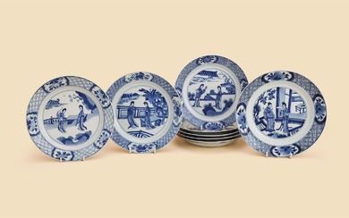 A group of eight Chinese blue and white plates