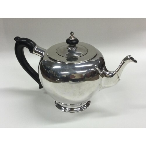 A heavy Russian silver bullet shaped teapot of plain form. M...