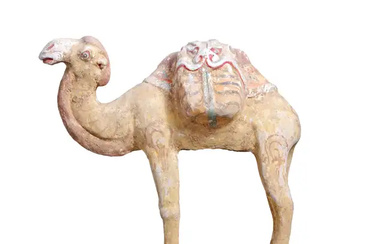 A large Chinese pottery figure of a camel Tang dynasty Standing four...
