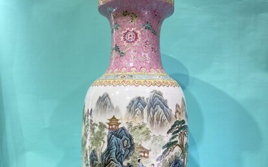 A large Chinese vase handpainted with bamboo forest with...
