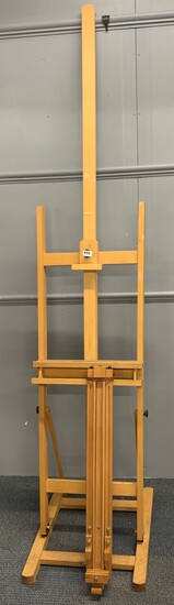 A large artist easel, H. 207cm (As shown) together with a further wooden easel.