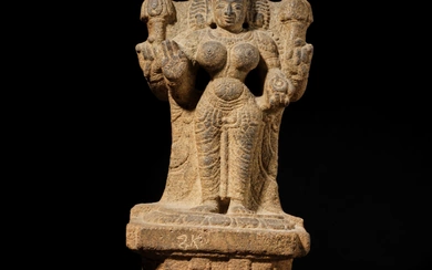 A large carved granite figure of a female deity, South India, Vijayanagara period, 14th century