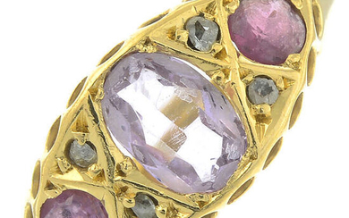 A late Victorian 18ct gold amethyst, garnet and rose-cut diamond ring.