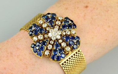 A mid 20th century old-cut diamond and sapphire floral