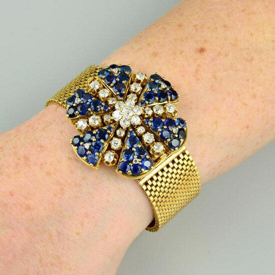 A mid 20th century old-cut diamond and sapphire floral