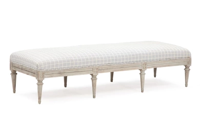 A painted Gustavian bench. Sweden, late 18th century. Seat height 45 cm....