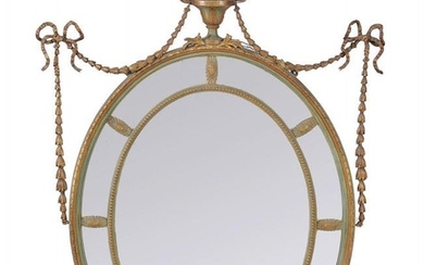 A painted and parcel gilt composition wall mirror in George III Adam style