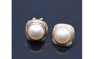 A pair diamond and pearl set earrings approx. 9.4 grams