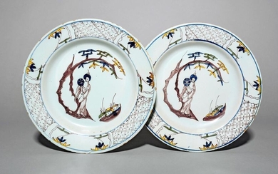 A pair of Lambeth delftware plates c.1750-60, each...