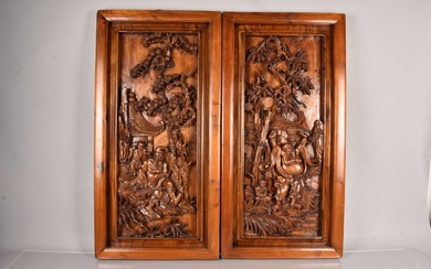 A pair of Oriental Hardwook panels
