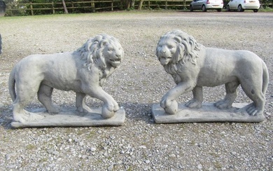 A pair of cast composition stone garden terrace/pier ornamen...