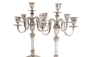 A pair of early 20th century German metalwares silver 5 light candelabra