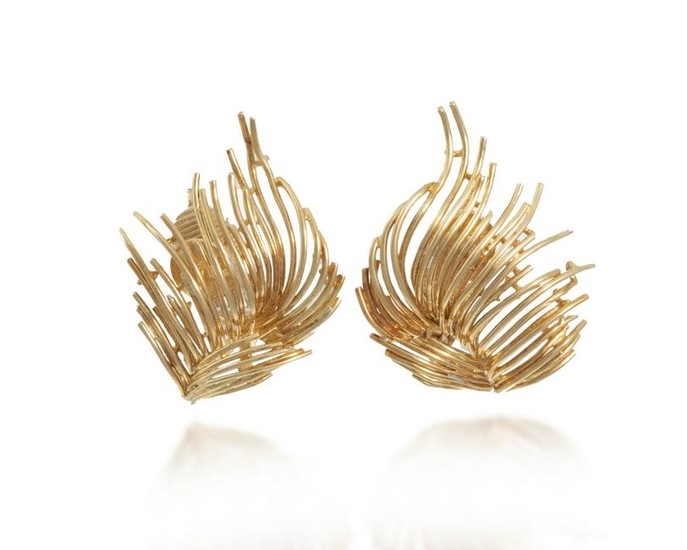 A pair of gold feather ear clips, Tiffany & Co.