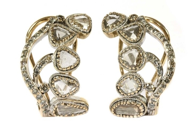 A pair of gold lasque cut diamond spray earrings