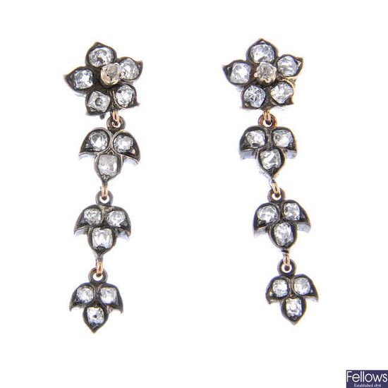 A pair of old-cut diamond floral drop earrings.