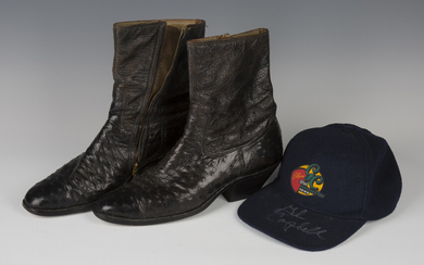 A pair of ostrich leather cowboy boots, formerly owned and worn on stage by Glen Campbell, both sign