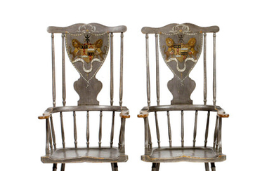 A pair of possibly George III Scottish grey painted Windsor...