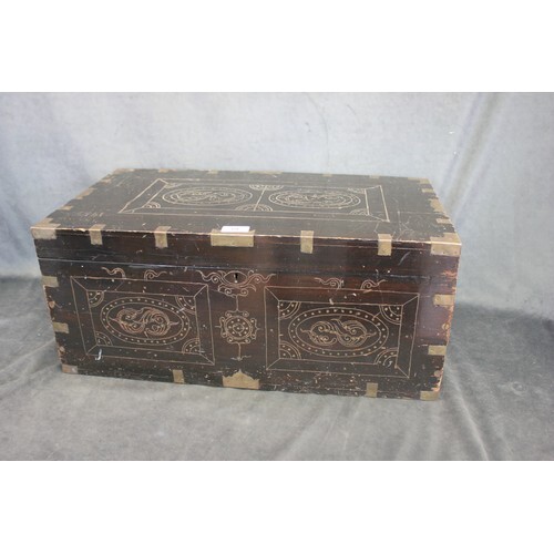 A part early 20th century ebonised, brass bound, and inlaid ...