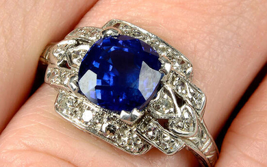 A sapphire and single-cut diamond dress ring.