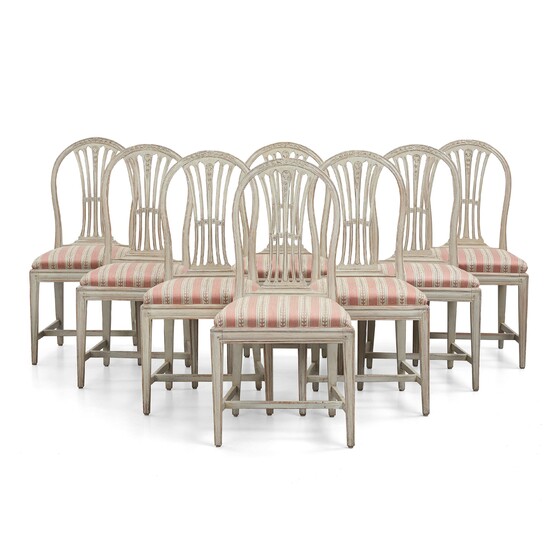 A set of five Gustavian chairs by C J Wadström. (Three later copies will follow the lot).