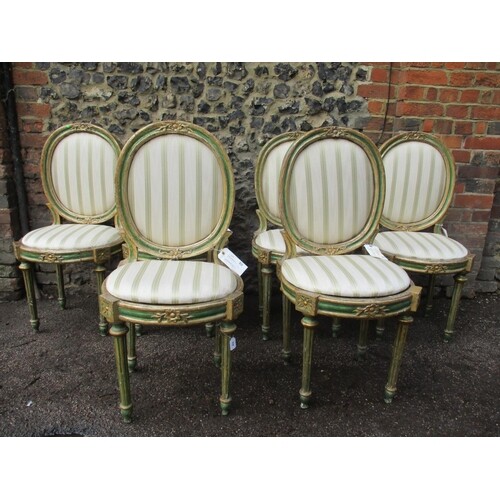 A set of six Italian medallion salon chairs, with gilt varni...