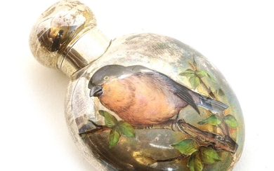 A silver and enamelled scent bottle