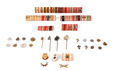 A small collection of First World War era Austrian medal ribbon bars and associated emblems