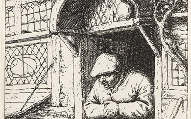 ADRIAEN VAN OSTADE A Peasant Leaning on his Doorway. Etching, 1672. 105x91 mm...