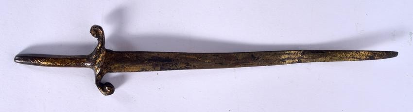 AN ANTIQUE BRONZE LETTER OPENER IN THE FORM OF A SWORD