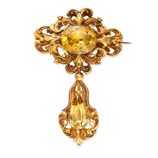 AN ANTIQUE CITRINE BROOCH, MID 19TH CENTURY set with an