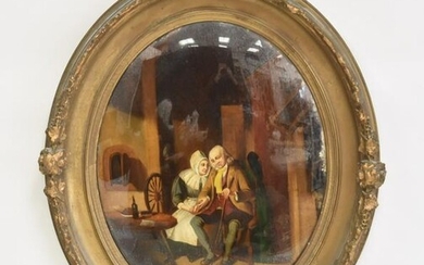 ANTIQUE BEN FRANKLIN ? REVERSE PAINTING ON GLASS