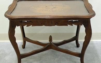 ANTIQUE CARVED WOOD SWAN TEA TABLE
