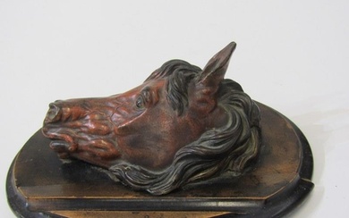 AUSTRIAN INK WELL, Austrian cold painted bronze horse head f...