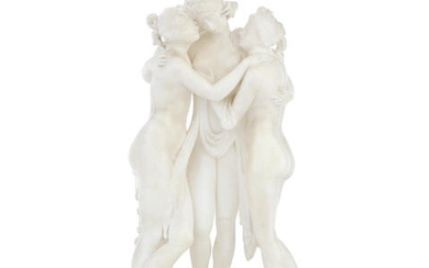 After Antonio Canova (Italian, 1757-1822): A late 19th Italian carved alabaster figural group of 'The Three Graces'