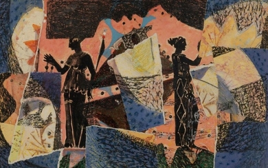 Agar E., figures in a landscape, dated 1944,...