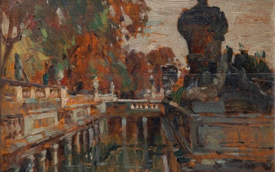 Agricol Louis MONTAGNE (1879-1960). "La fontaine de Nîmes". Huile sur panneau signée en bas à...