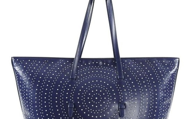 Alaia Navy Large Silver Studded Tote Bag