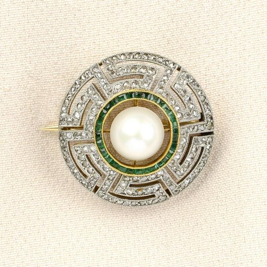An Art Deco platinum and 18ct gold, natural pearl