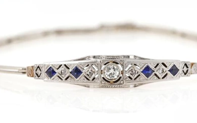 An Art déco sapphire and diamond bracelet set with faceted sapphires and...