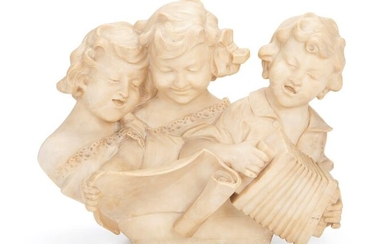 An Italian carved marble figural group bust