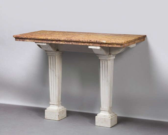 An Italian neoclassical carved white marble table with a brocatello top, Genoa, late 18th century
